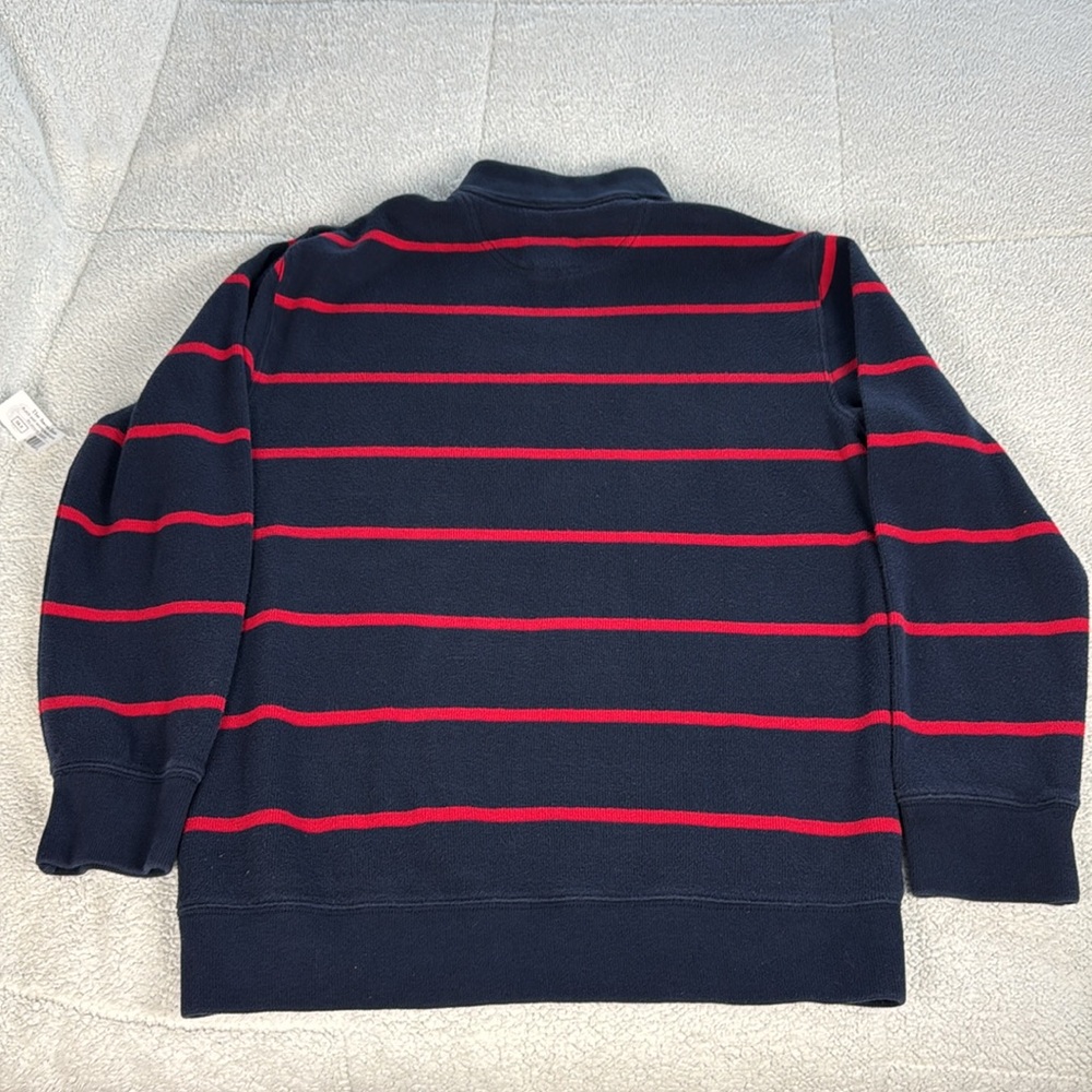 Lands End Striped 100% Cotton 1/4 Zip Sweater L/T 42-44 Navy Red - Picture 8 of 8